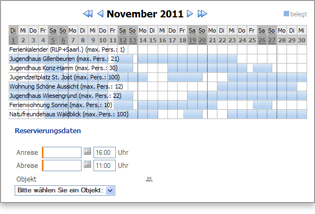 schmaler Reservierungskalender für mehrere Objekte in der Monatsansicht
